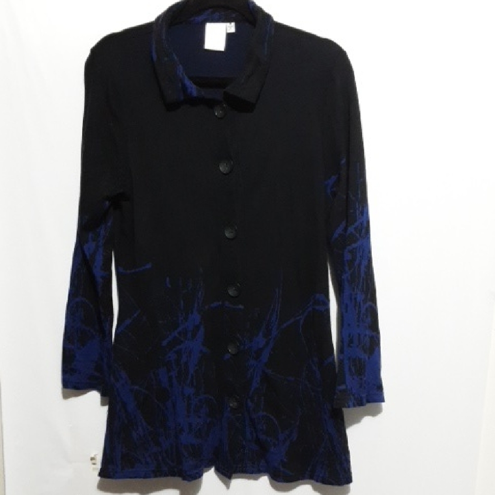 PARSLEY &SAGE Women'sM‎  Black and Blue Button-Up Tunic Top